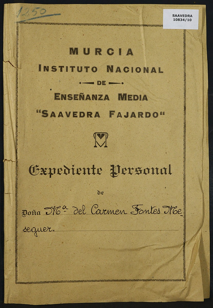 Expediente académico nº 1250: María del Carmen Fontes Meseguer.