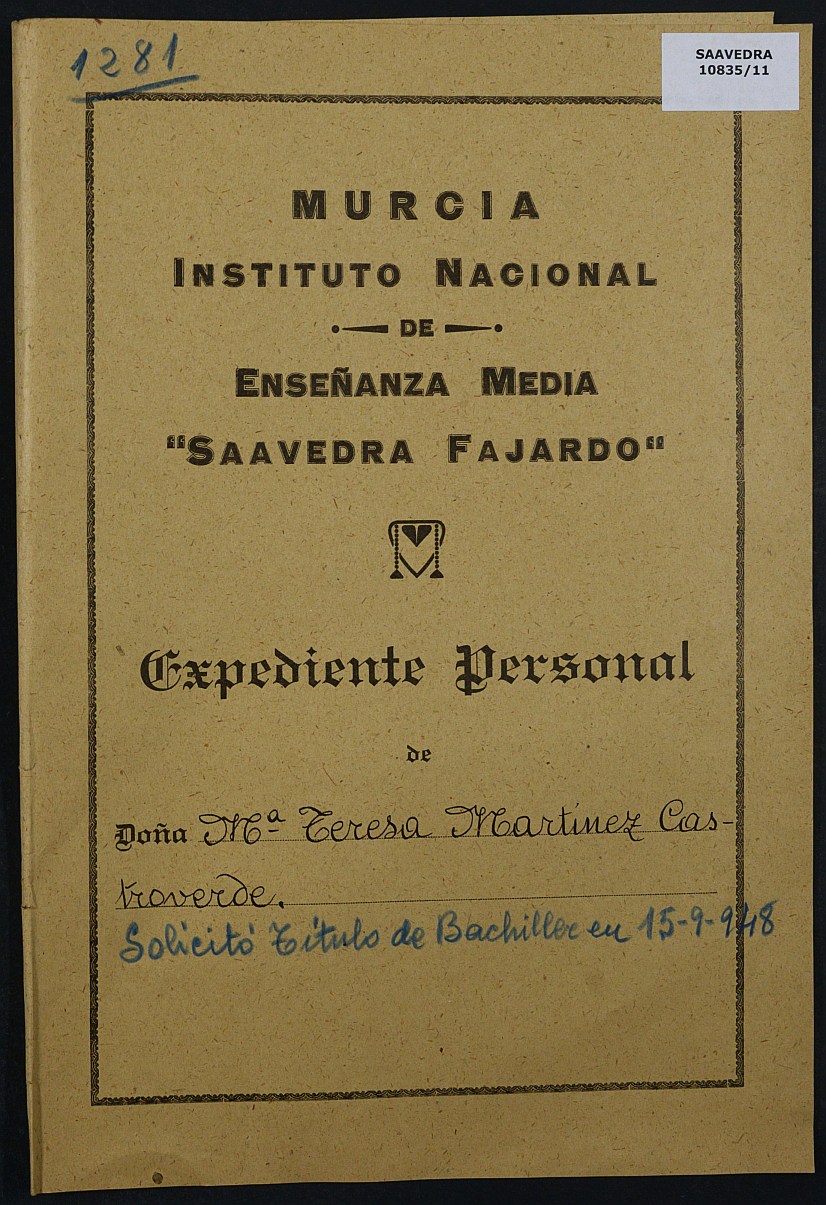 Expediente académico nº 1281: María Teresa Martínez Castroverde.