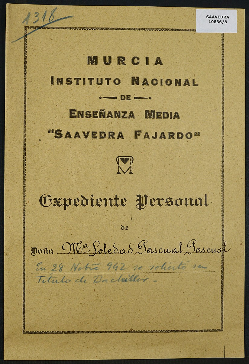 Expediente académico nº 1318: María Soledad Pascual Pascual.