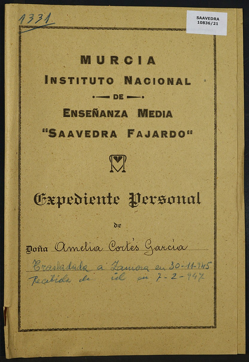Expediente académico nº 1331: Amelia Cortés García.