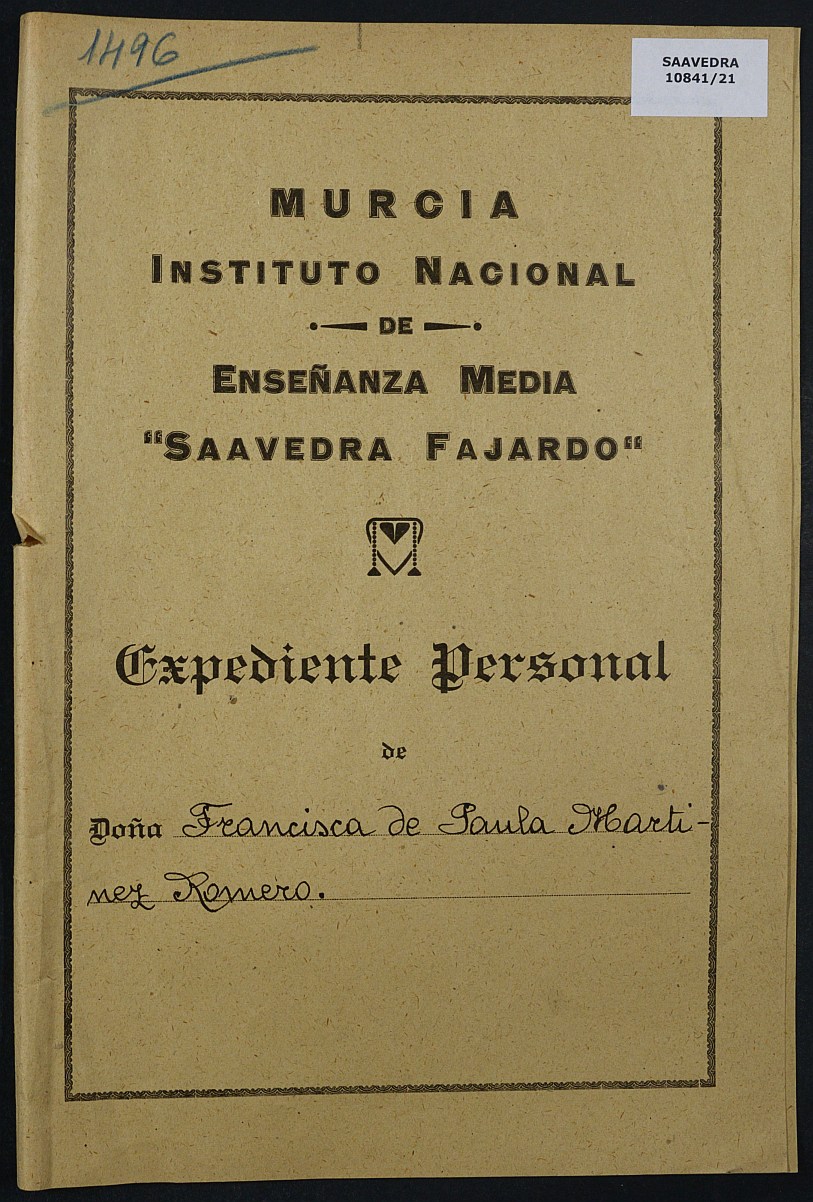 Expediente académico nº 1496: Francisca de Paula Martínez Romero.