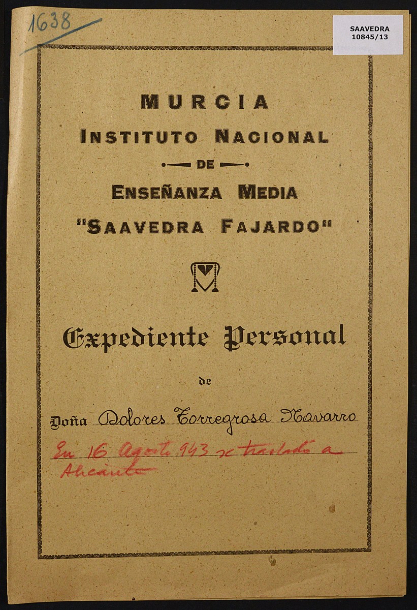 Expediente académico nº 1638: Dolores Torregrosa Navarro.