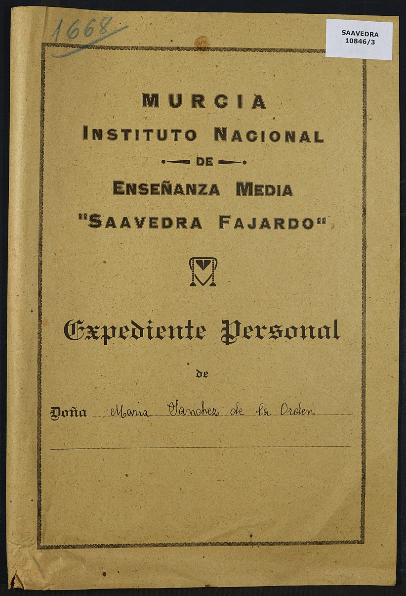 Expediente académico nº 1668: María Sánchez de la Orden.