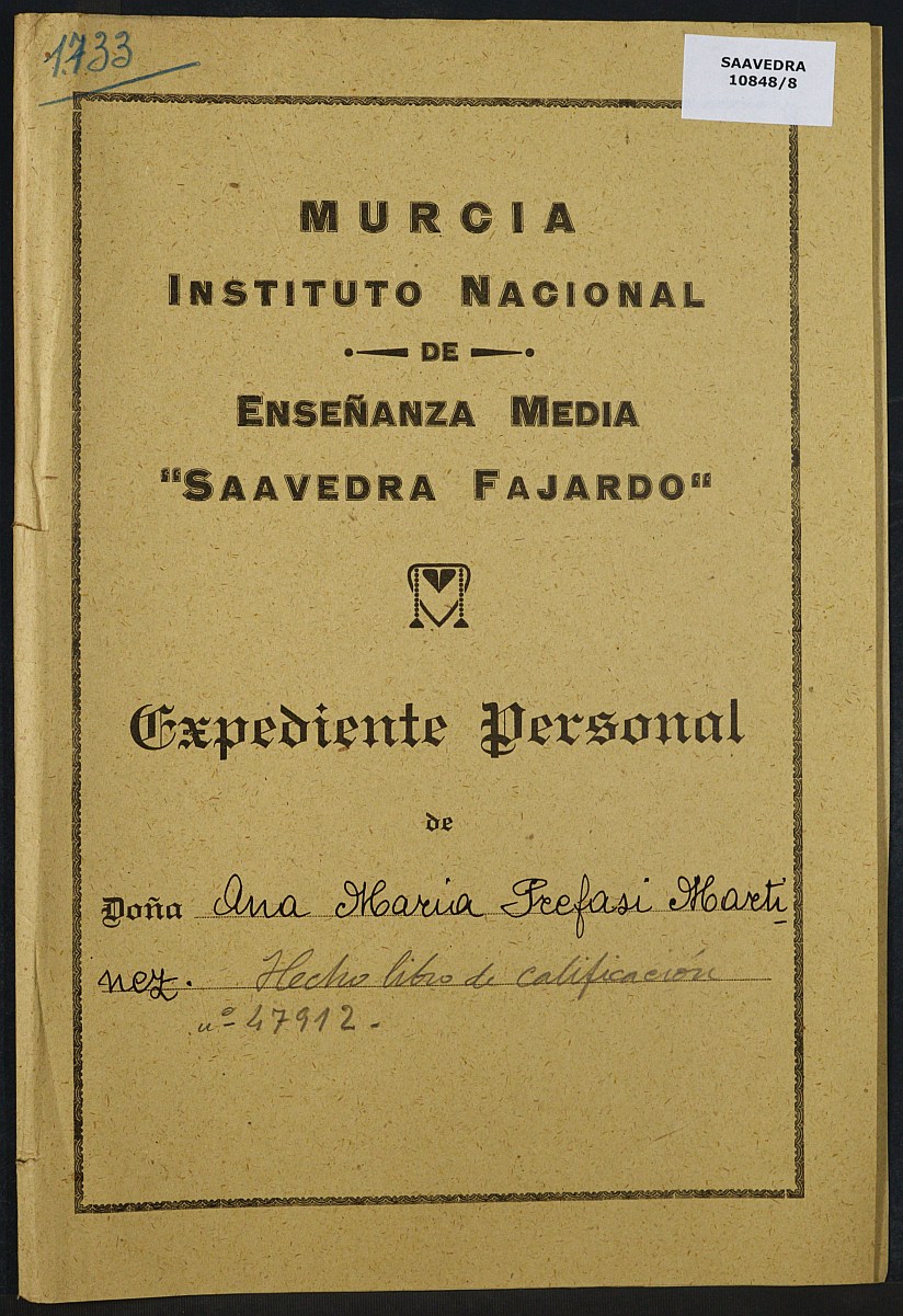 Expediente académico nº 1733: Ana María Prefasi Martínez.