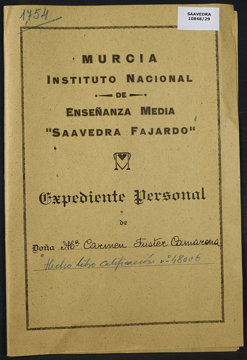Expediente académico nº 1754: María Carmen Fuster Camarena.