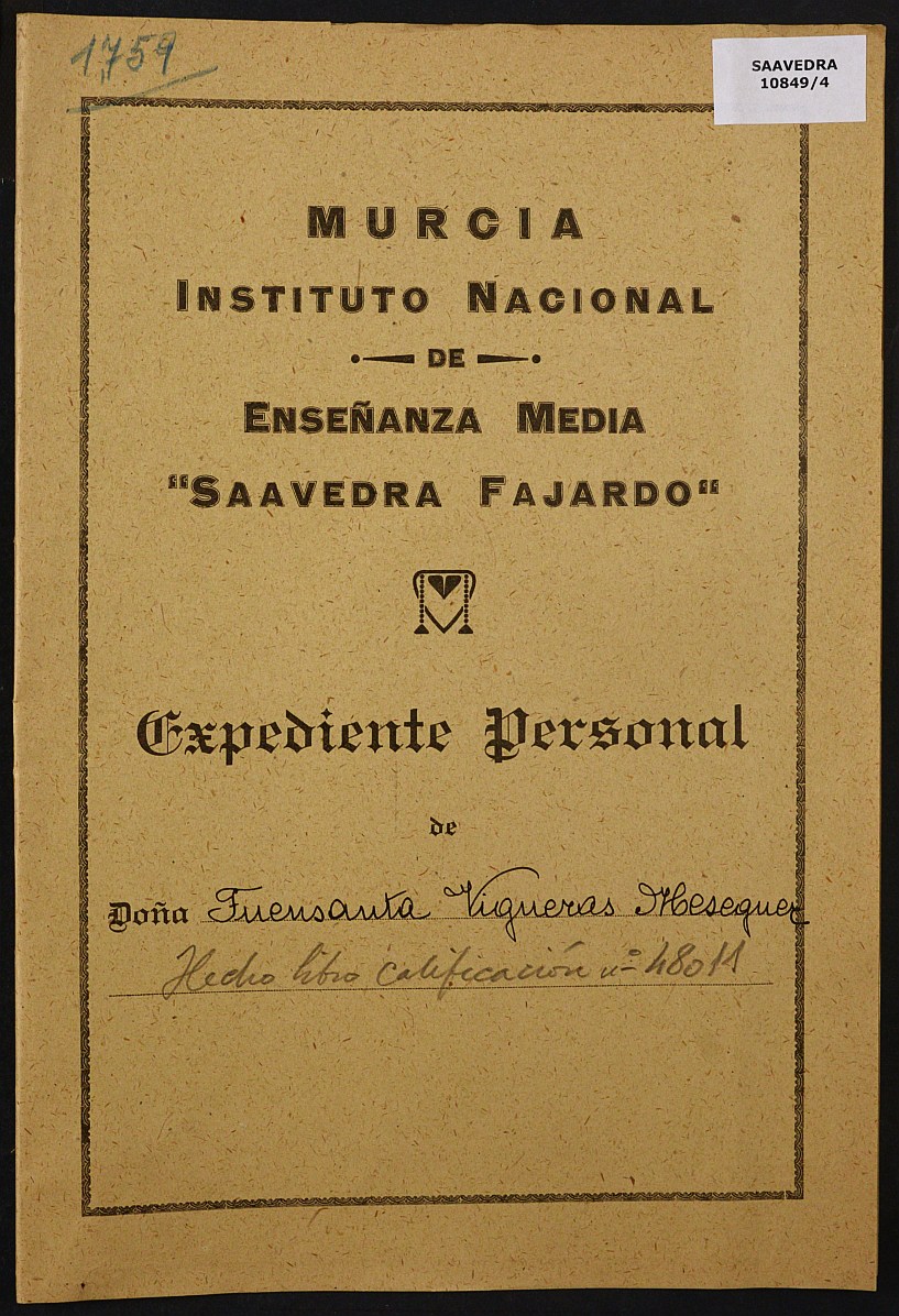 Expediente académico nº 1759: Fuensanta Vigueras Meseguer.