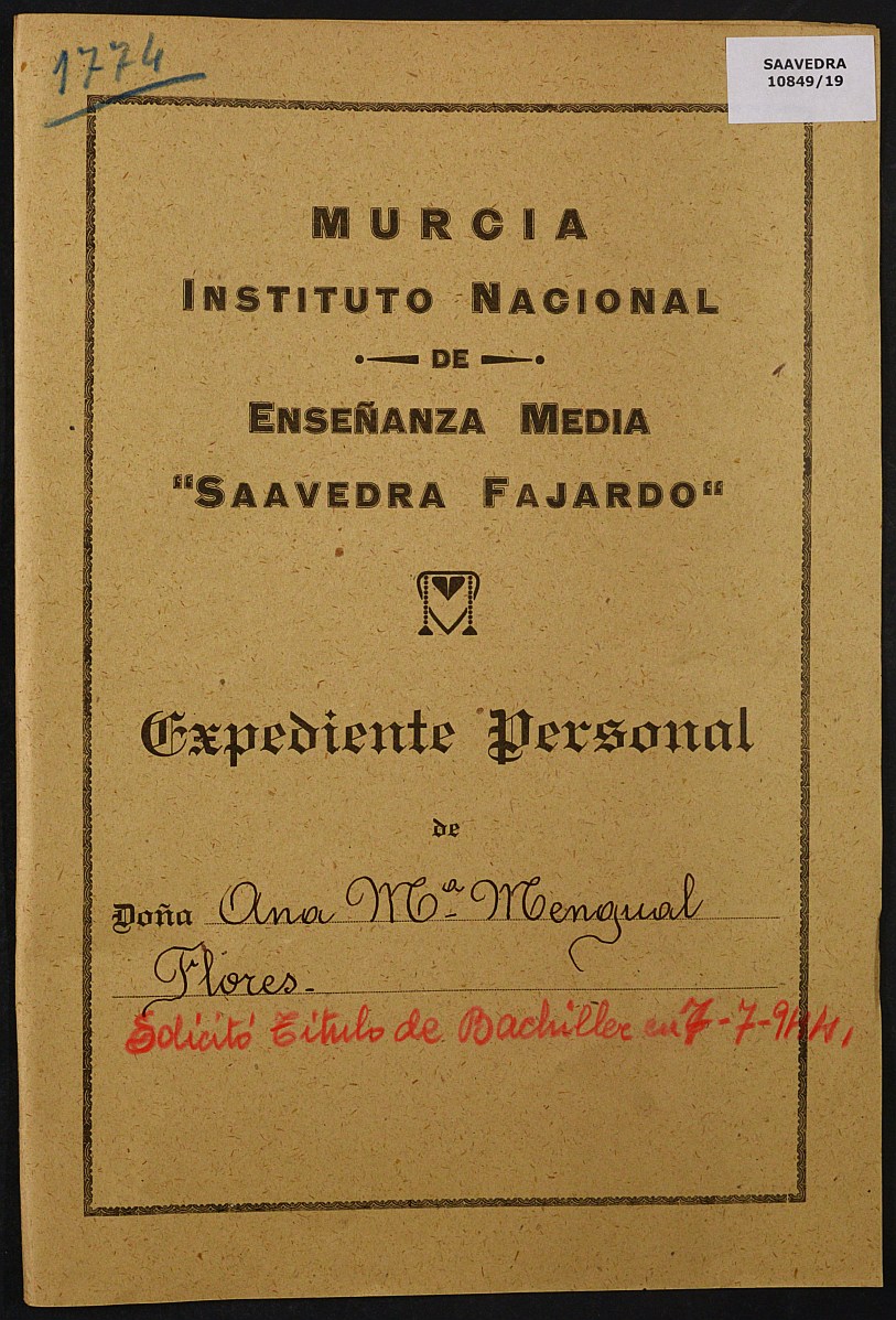 Expediente académico nº 1774: Ana María Mengual Flores.