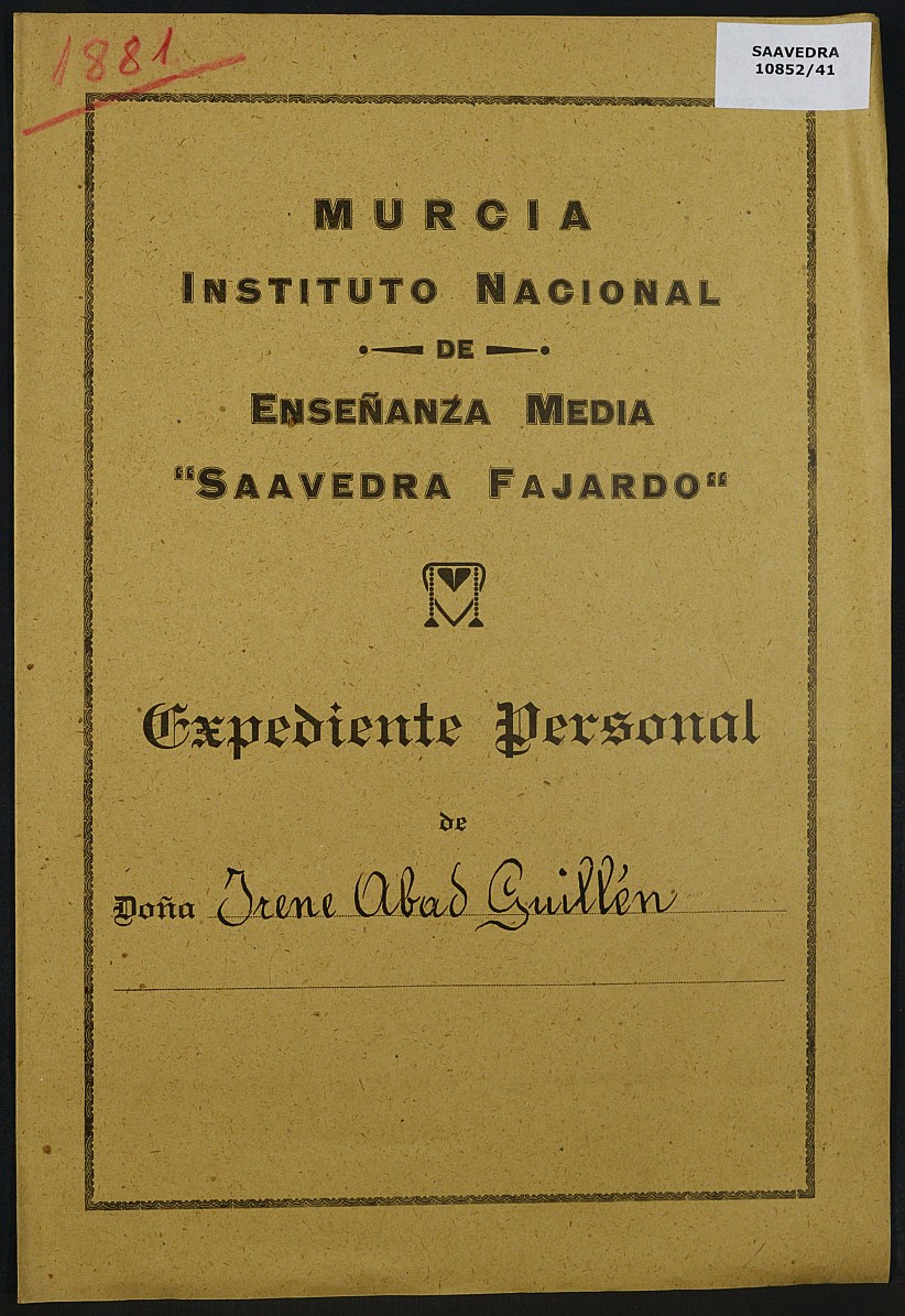 Expediente académico nº 1881: Irene Abad Guillén.