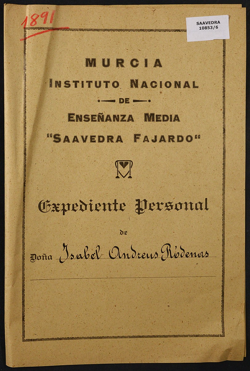 Expediente académico nº 1891: Isabel Andreus Ródenas.