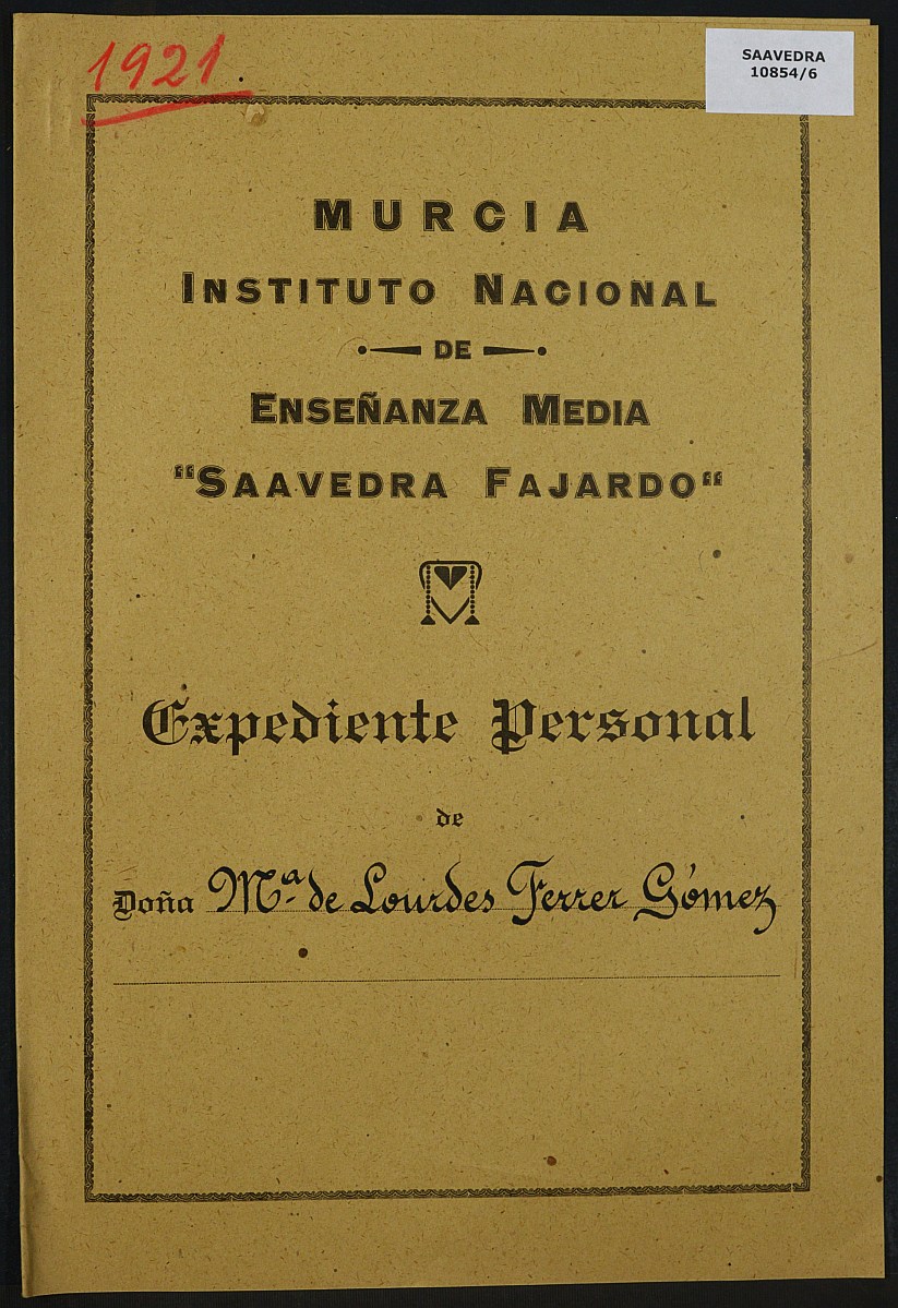 Expediente académico nº 1921: María Lourdes Ferrer Gómez.