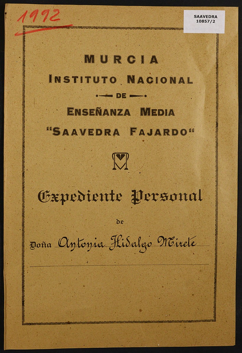 Expediente académico nº 1992: Antonia Hidalgo Mirete.