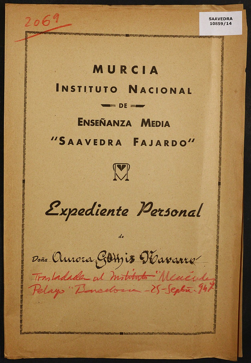 Expediente académico nº 2069: Aurora Gomis Navarro.