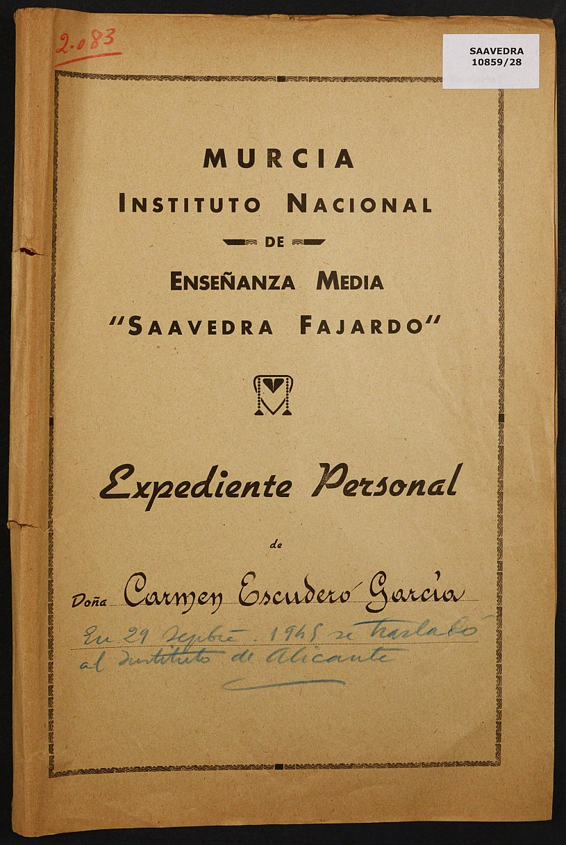 Expediente académico nº 2083: Carmen Escudero García.