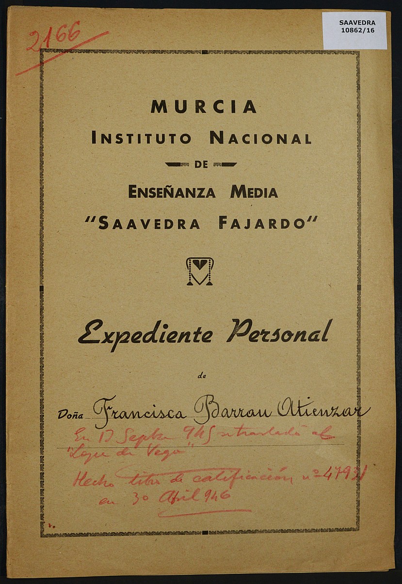 Expediente académico nº 2166: Francisca Barran Atienza.