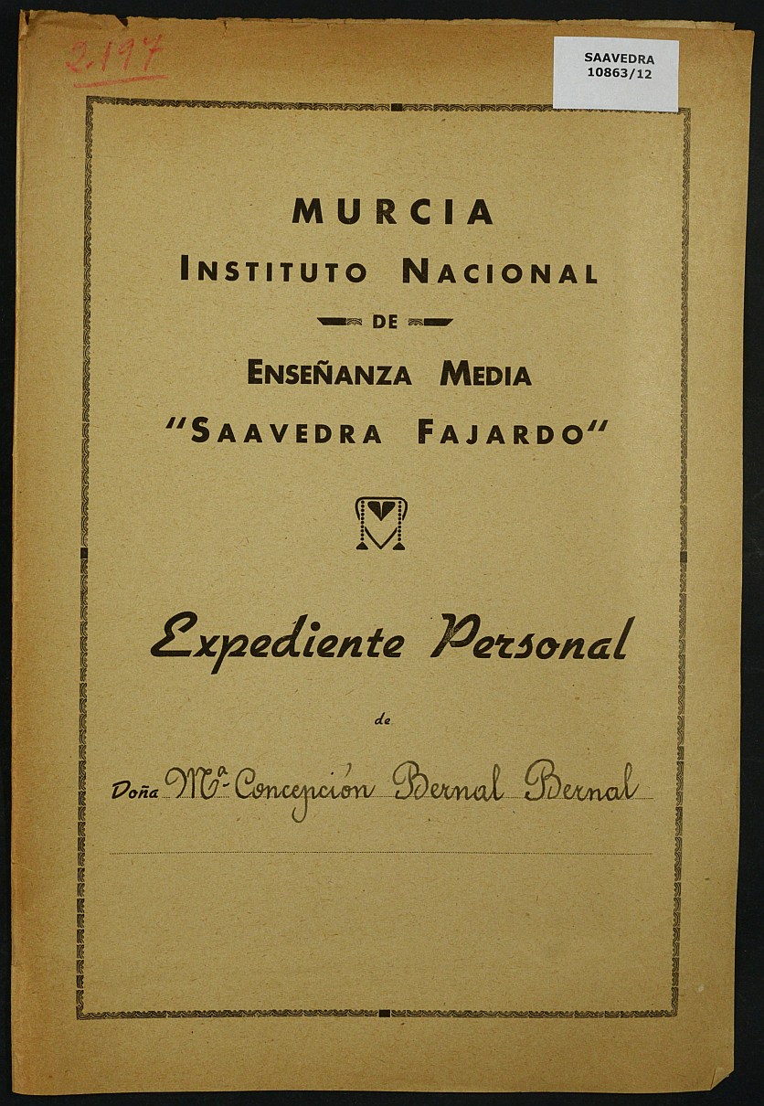Expediente académico nº 2197: María Concepción Bernal Bernal.
