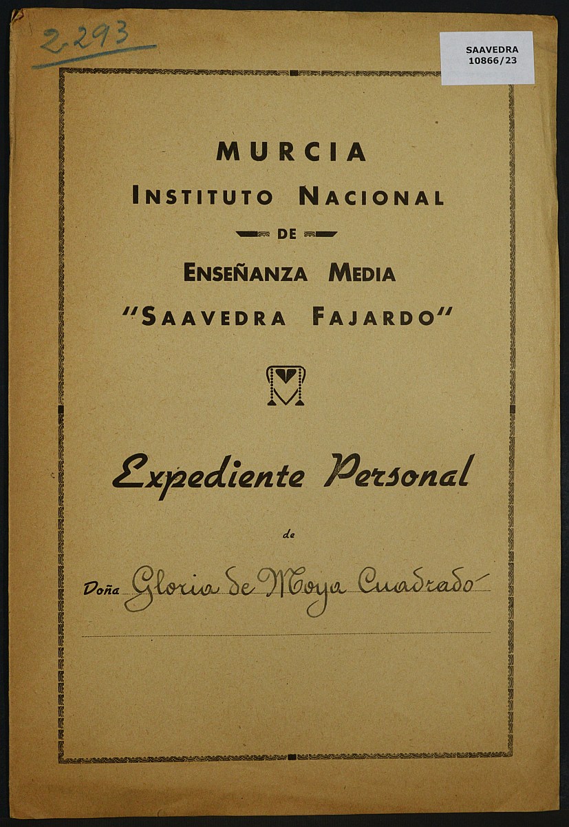 Expediente académico nº 2293: Gloria de Moya Cuadrado.