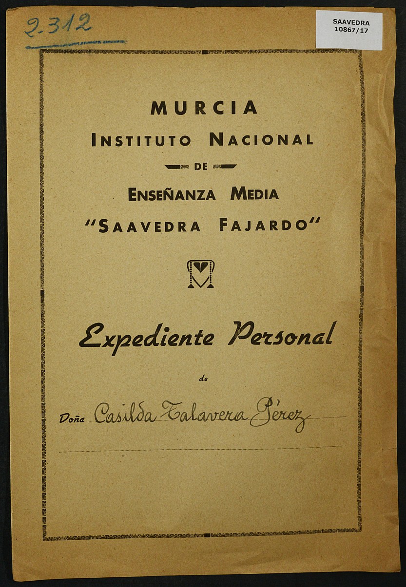 Expediente académico nº 2312: Casilda Talavera Pérez.