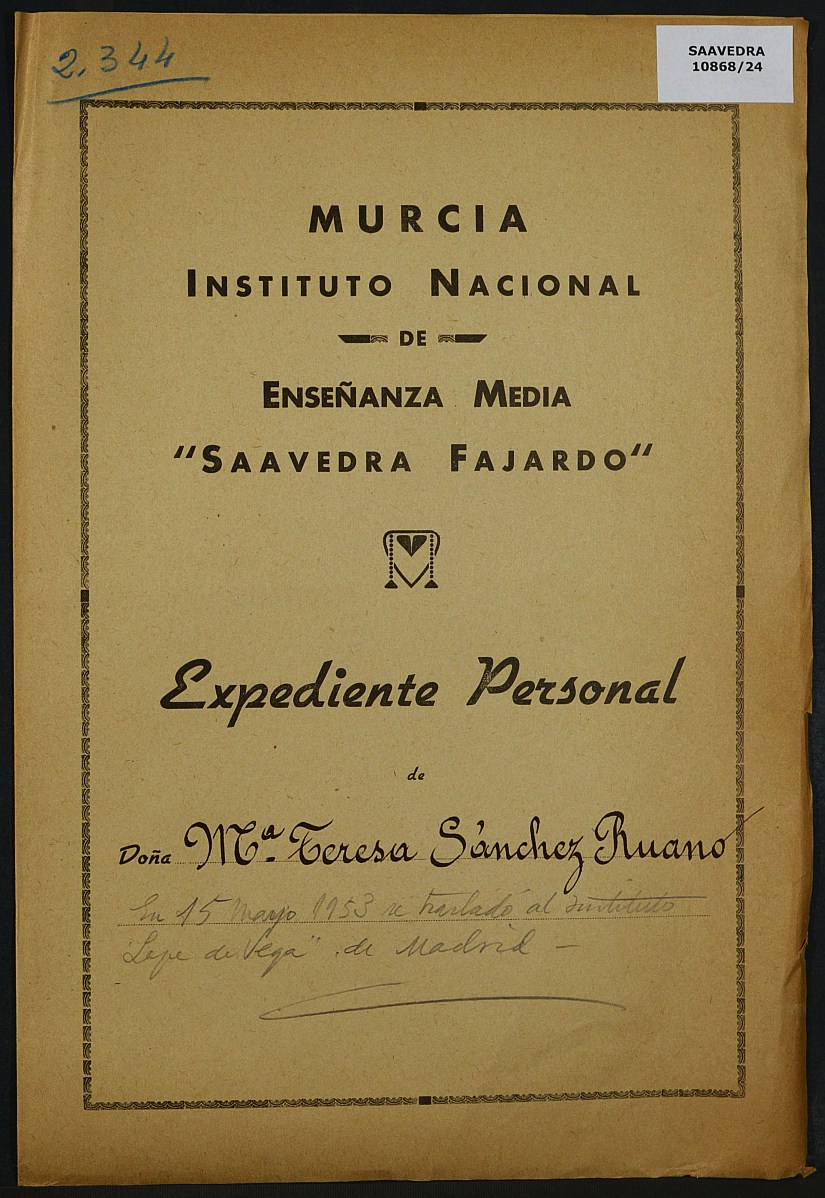 Expediente académico nº 2344: María Teresa Sánchez Ruano.