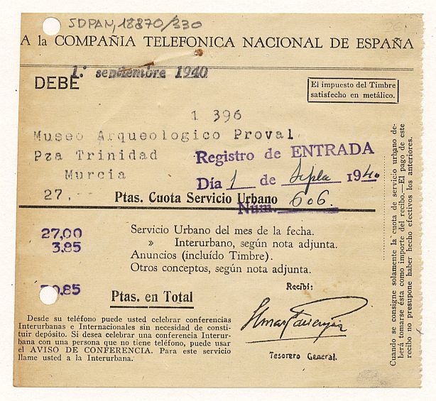 Factura de la Compañía Telefónica Nacional de España.