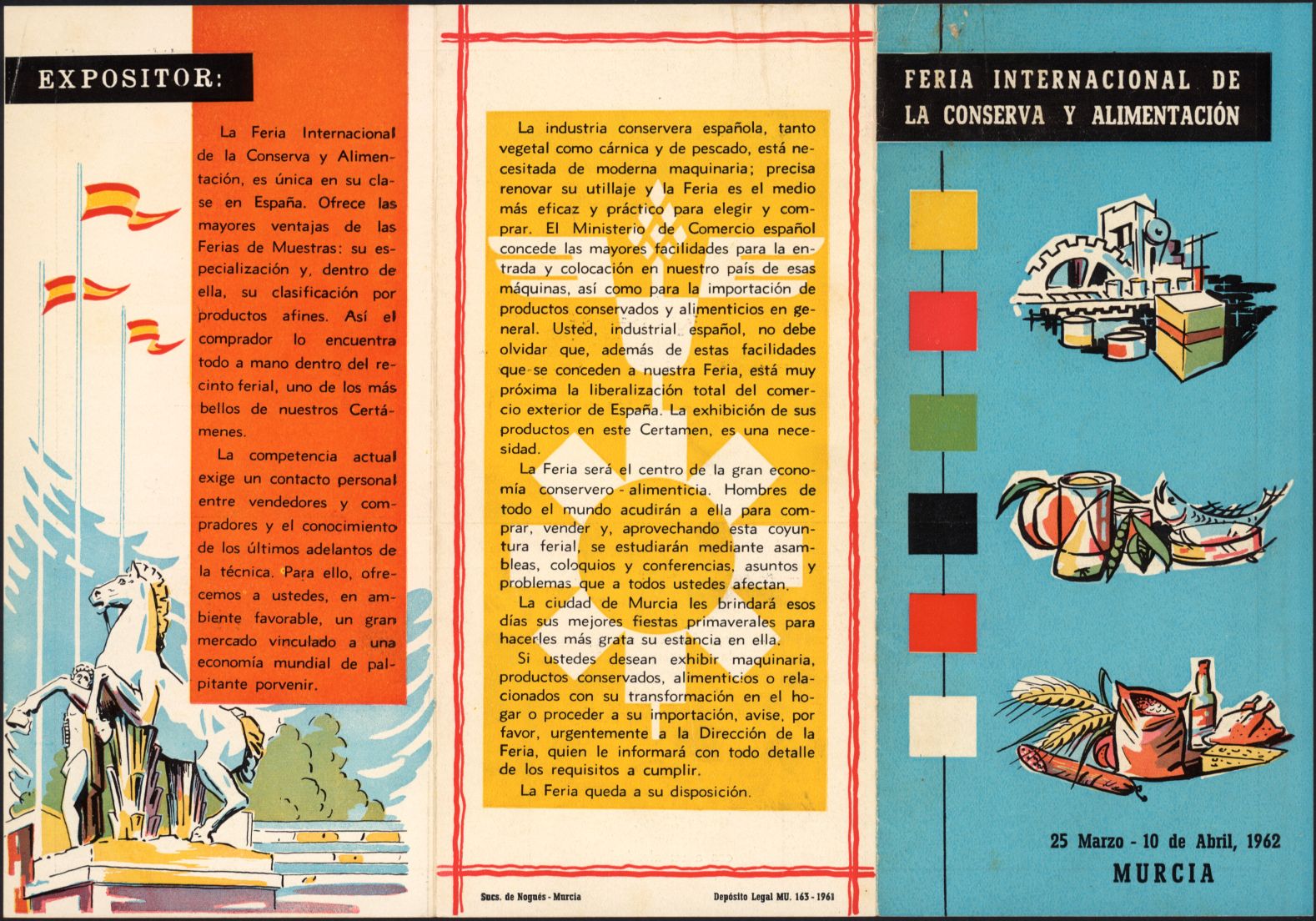 Folletos, pases, invitaciones y banderola de la I Feria Internacional de la Conserva y Alimentación. Año 1962.