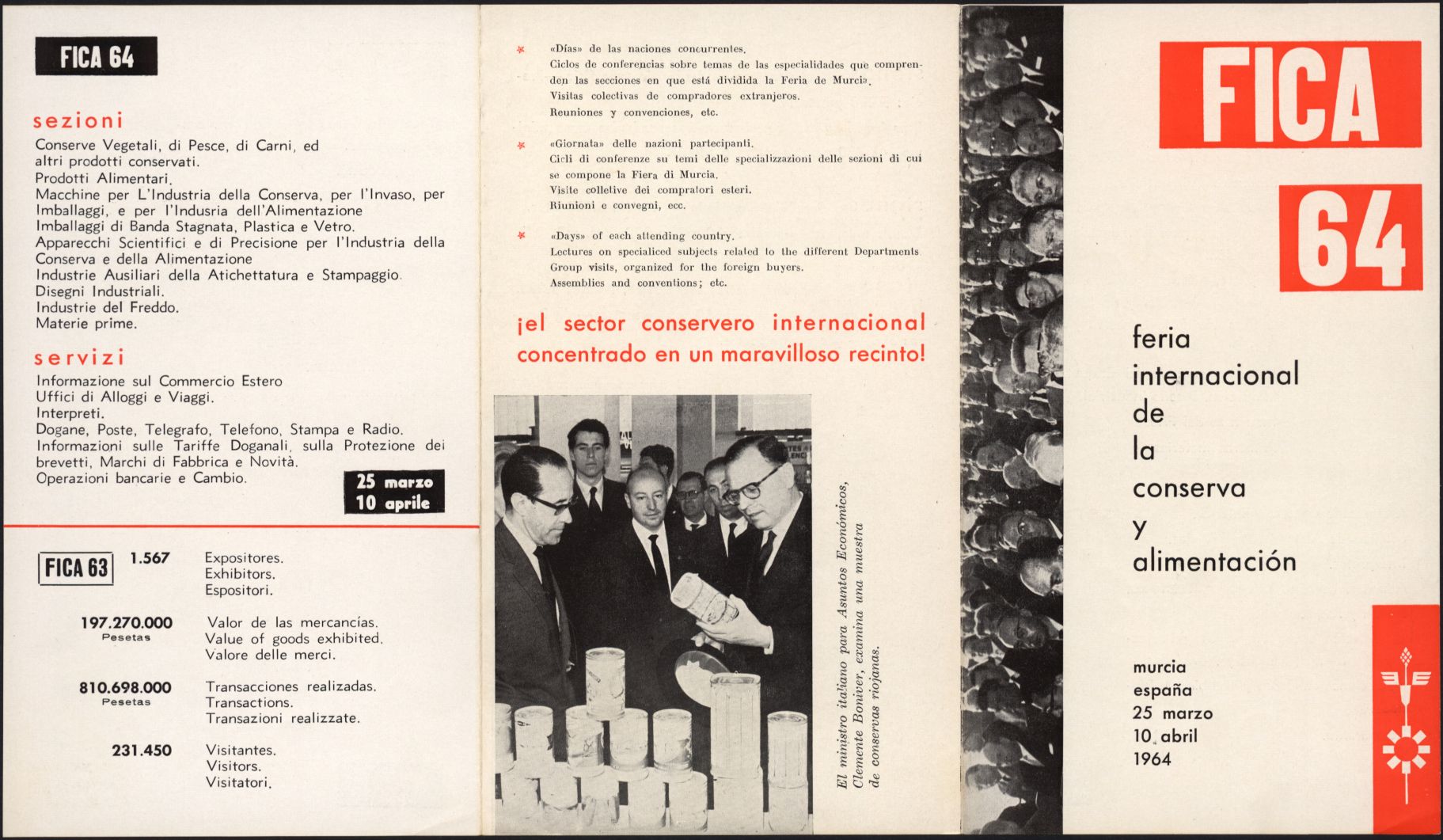 Folletos, invitaciones, cédulas de identidad, postales, banderolas y fotografía de la III Feria Internacional de la Conserva y Alimentación. Año 1964.
